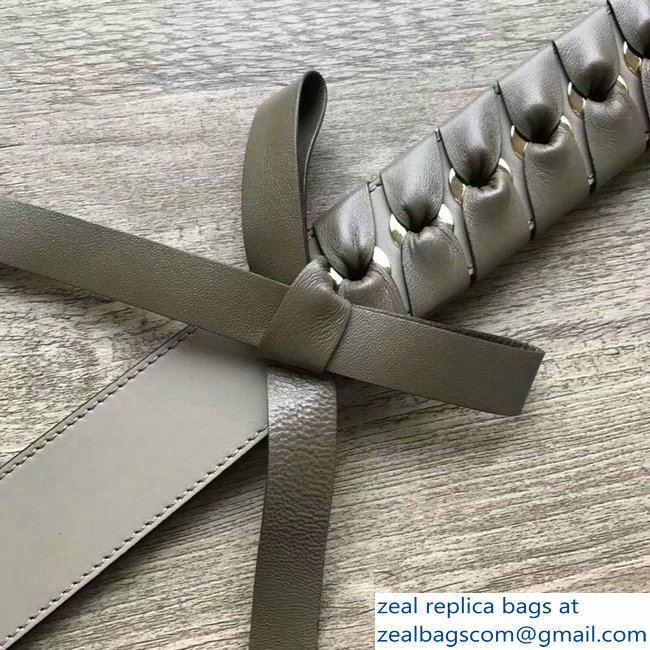 Fendi Leather Long Shoulder Strap You Threading Bow Gray