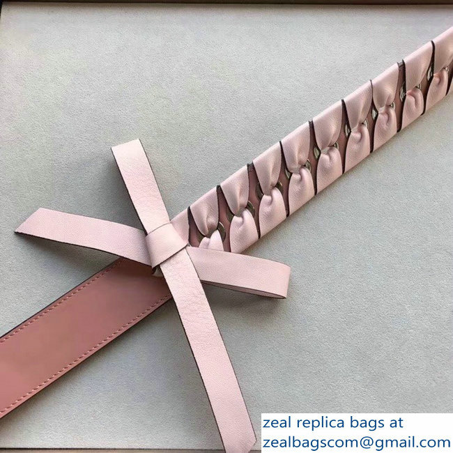 Fendi Leather Long Shoulder Strap You Threading Bow Pink