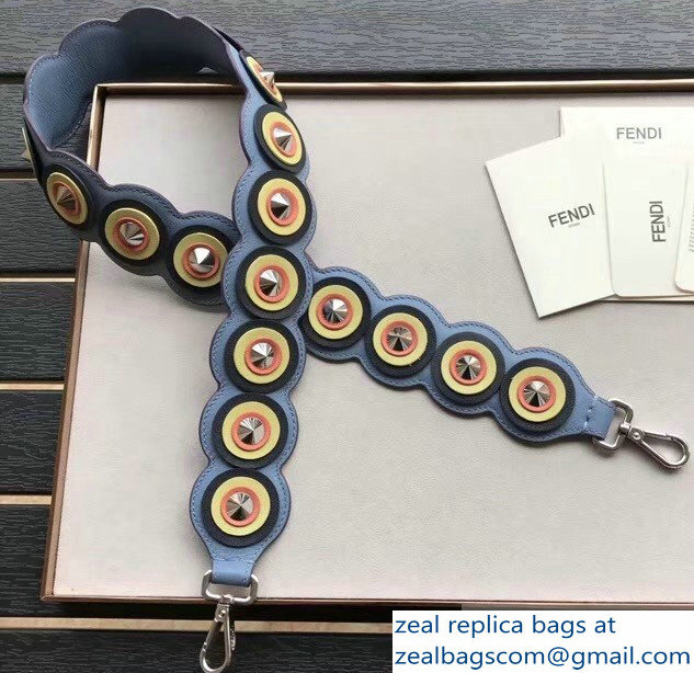Fendi Leather Long Shoulder Strap You Wave Studs Blue