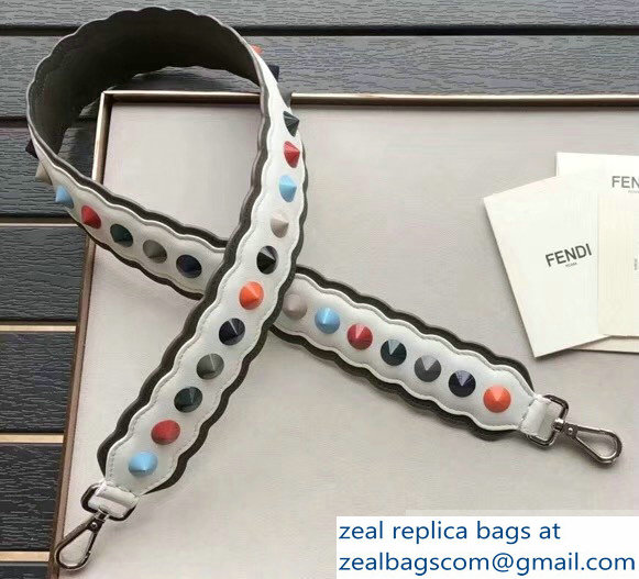 Fendi Leather Long Shoulder Strap You Wave Studs White