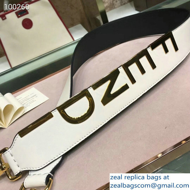 Fendi Leather Long Shoulder Strap You White/Gold Logo