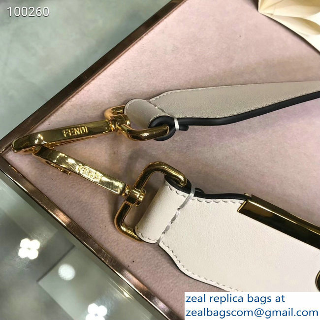 Fendi Leather Long Shoulder Strap You White/Gold Logo - Click Image to Close