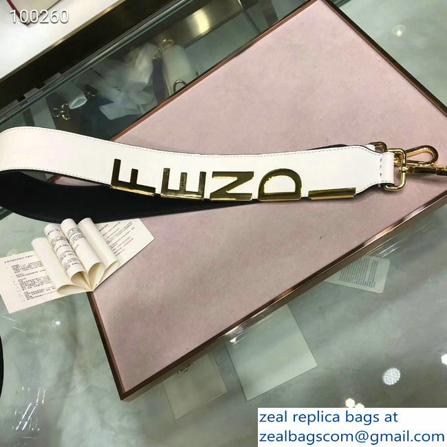 Fendi Leather Long Shoulder Strap You White/Gold Logo - Click Image to Close