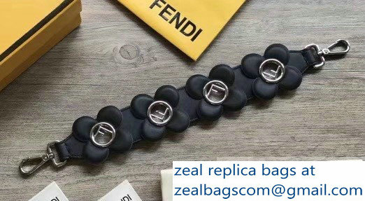 Fendi Leather Mini Short Shoulder Strap You Flower F Logo Black