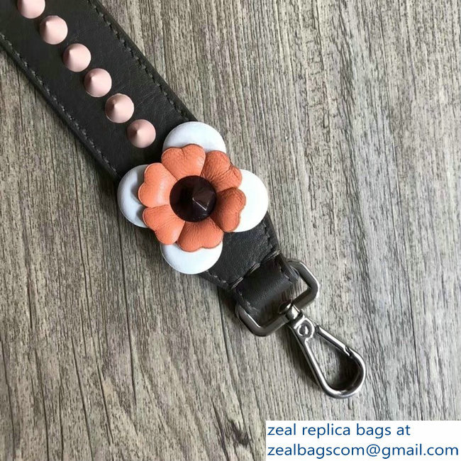 Fendi Leather Mini Short Shoulder Strap You Flower Studs Etoupe - Click Image to Close