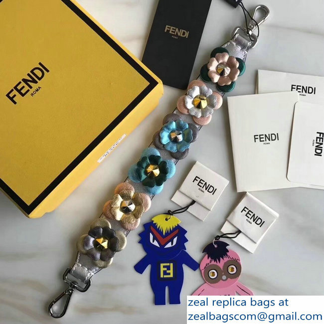 Fendi Leather Mini Short Shoulder Strap You Flower Studs Silver