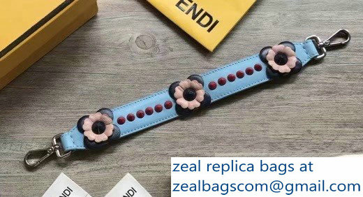 Fendi Leather Mini Short Shoulder Strap You Flower Studs Sky Blue