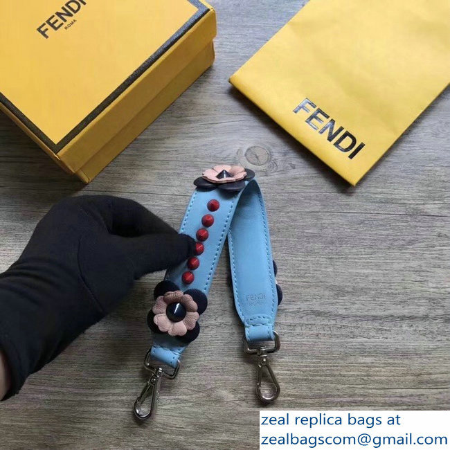 Fendi Leather Mini Short Shoulder Strap You Flower Studs Sky Blue