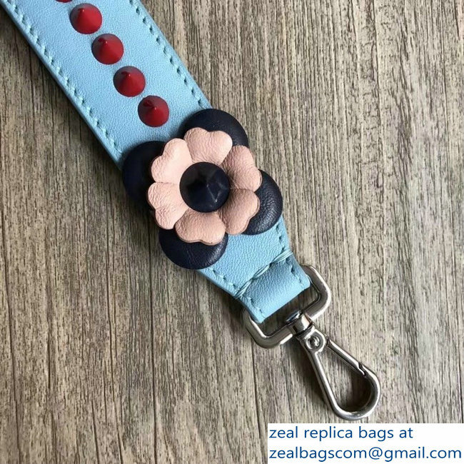Fendi Leather Mini Short Shoulder Strap You Flower Studs Sky Blue
