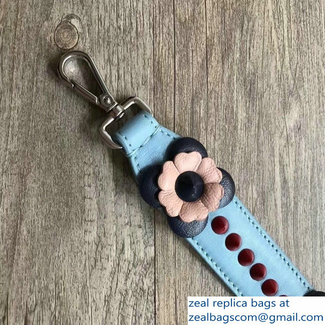 Fendi Leather Mini Short Shoulder Strap You Flower Studs Sky Blue