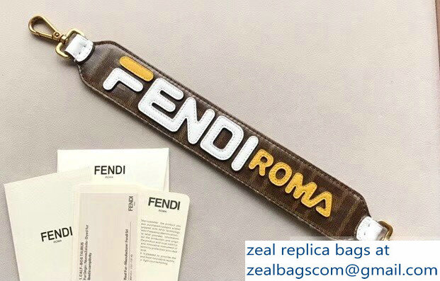 Fendi Leather Mini Short Shoulder Strap You Mania Logo Brown/White/Yellow - Click Image to Close