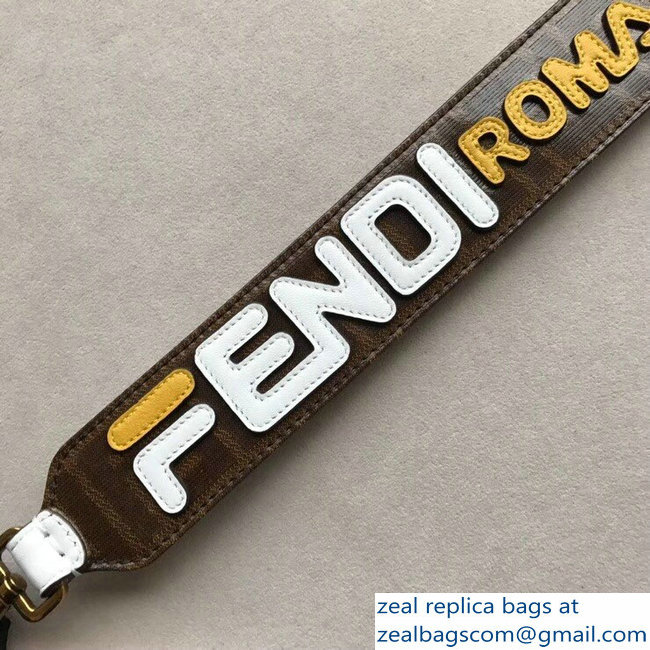 Fendi Leather Mini Short Shoulder Strap You Mania Logo Brown/White/Yellow - Click Image to Close