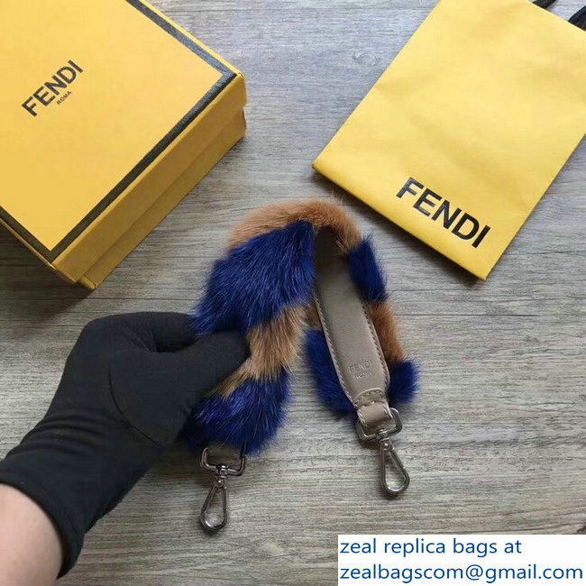 Fendi Leather Mini Short Shoulder Strap You Mink Fur Blue/Brown - Click Image to Close