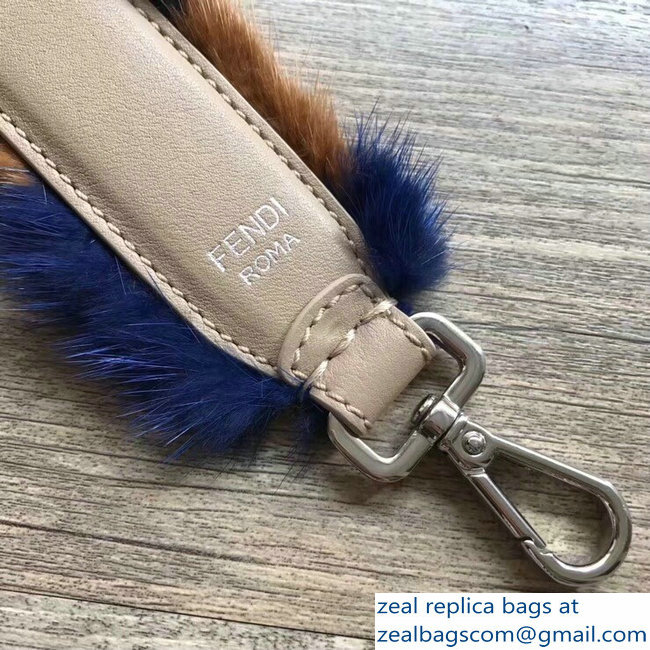 Fendi Leather Mini Short Shoulder Strap You Mink Fur Blue/Brown - Click Image to Close