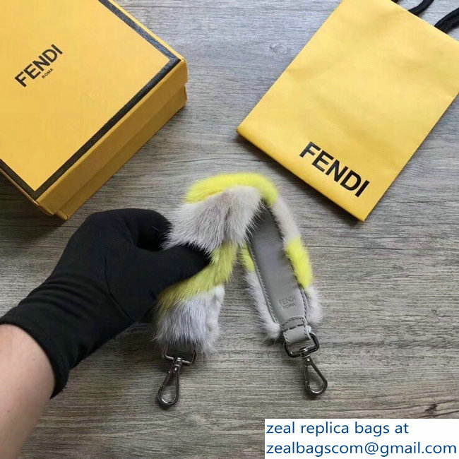 Fendi Leather Mini Short Shoulder Strap You Mink Fur Yellow/Gray - Click Image to Close