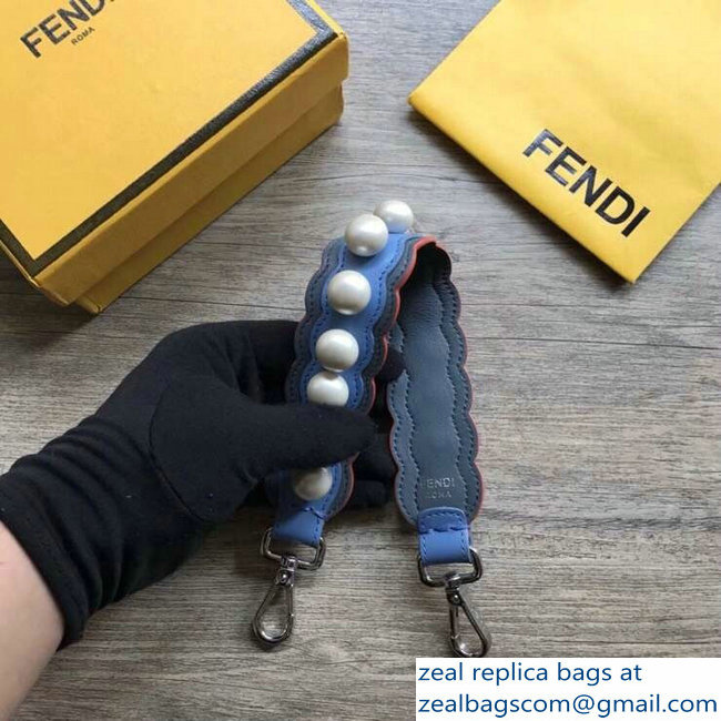 Fendi Leather Mini Short Shoulder Strap You Pearls Sky Blue