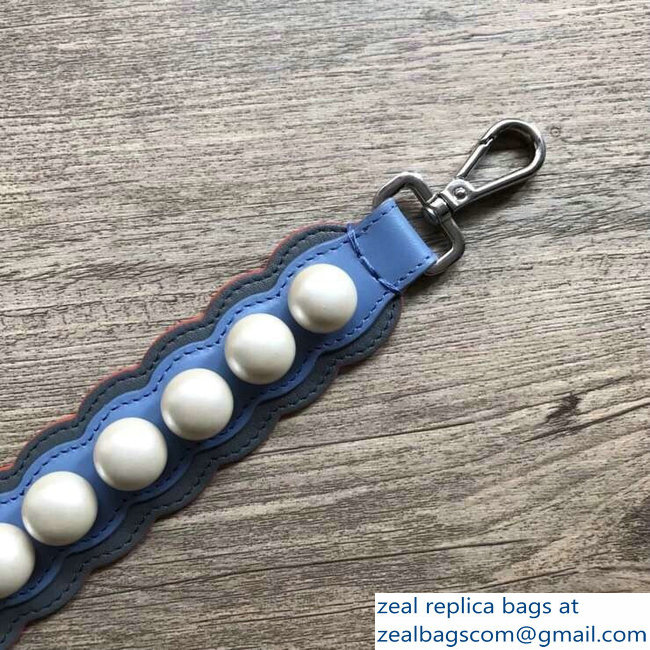 Fendi Leather Mini Short Shoulder Strap You Pearls Sky Blue