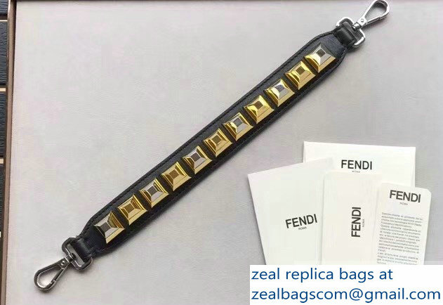 Fendi Leather Mini Short Shoulder Strap You Studs Black/Gold