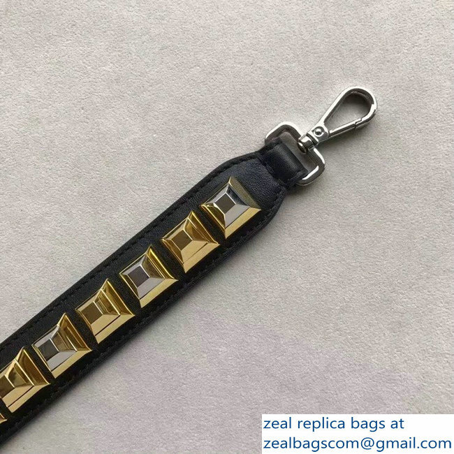 Fendi Leather Mini Short Shoulder Strap You Studs Black/Gold