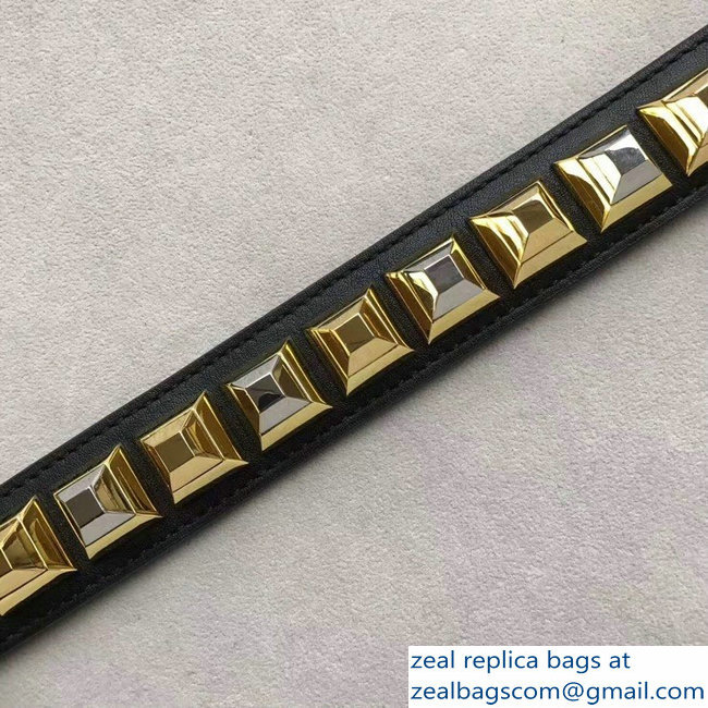 Fendi Leather Mini Short Shoulder Strap You Studs Black/Gold