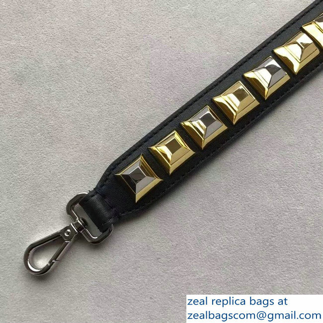 Fendi Leather Mini Short Shoulder Strap You Studs Black/Gold