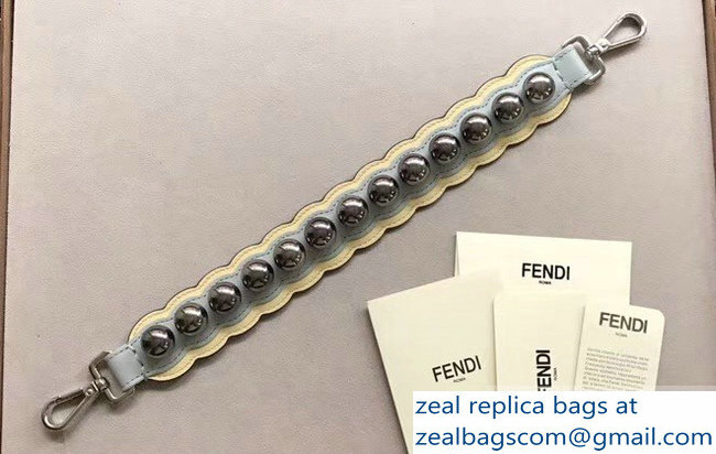 Fendi Leather Mini Short Shoulder Strap You Wave Studs Light Gray