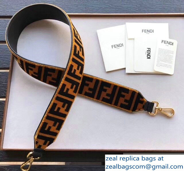 Fendi Long Shoulder Strap You Velvet FF Logo Brown - Click Image to Close