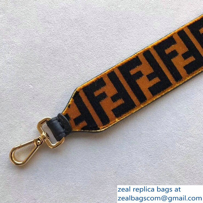 Fendi Long Shoulder Strap You Velvet FF Logo Brown - Click Image to Close