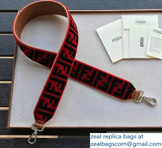 Fendi Long Shoulder Strap You Velvet FF Logo Red