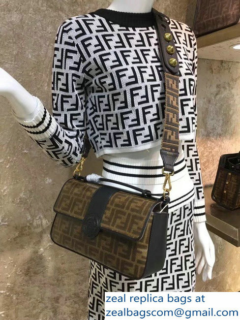 Fendi Medium Baguette FF Logo Glazed Fabric Shoulder Bag Black 2018