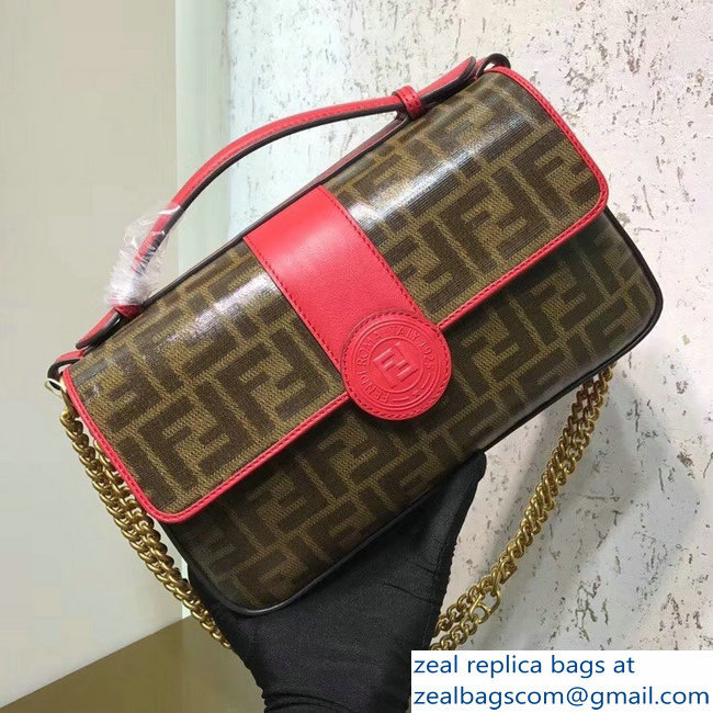 Fendi Medium Baguette FF Logo Glazed Fabric Shoulder Bag RED 2018