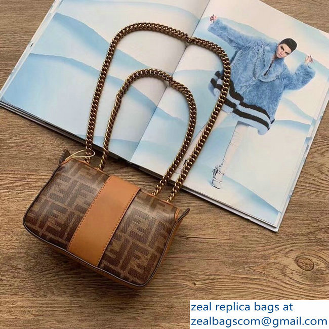 Fendi Micro Baguette FF Logo Glazed Fabric Shoulder Bag Brown 2018