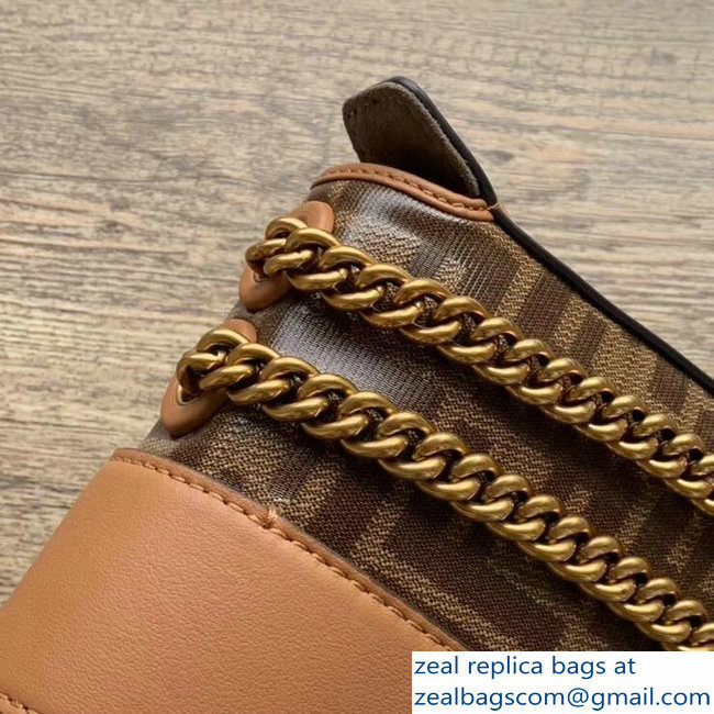 Fendi Micro Baguette FF Logo Glazed Fabric Shoulder Bag Brown 2018