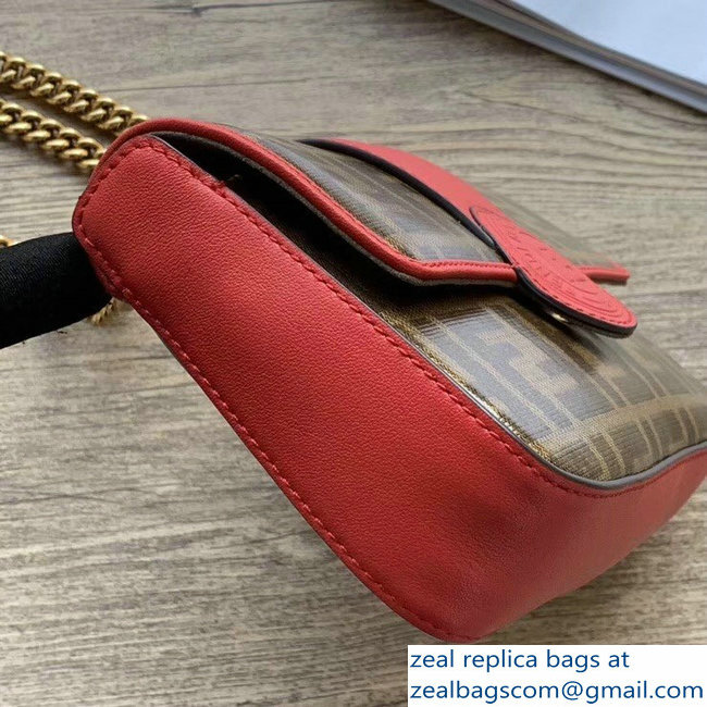 Fendi Micro Baguette FF Logo Glazed Fabric Shoulder Bag Red 2018