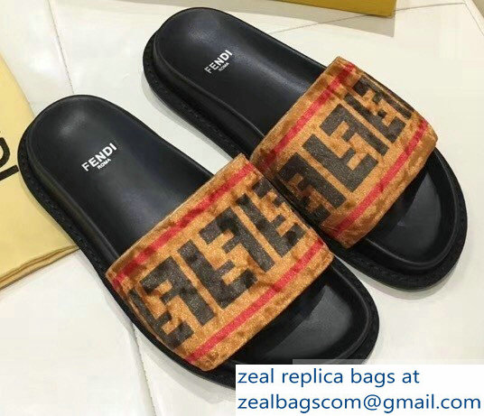 Fendi Slides FF Logo Velvet Brown 2019