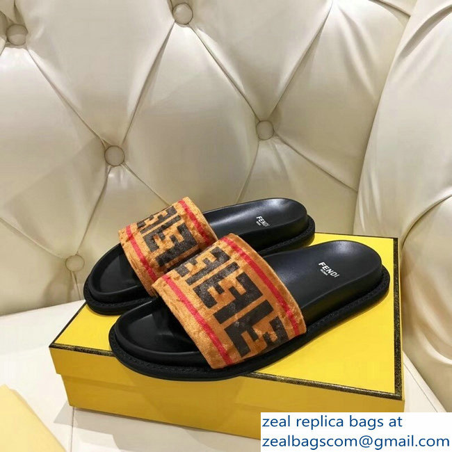 Fendi Slides FF Logo Velvet Brown 2019 - Click Image to Close