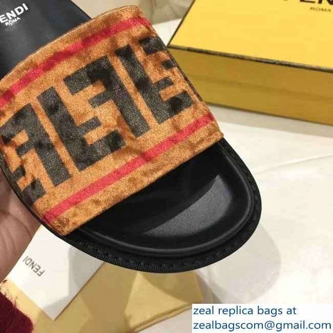 Fendi Slides FF Logo Velvet Brown 2019 - Click Image to Close