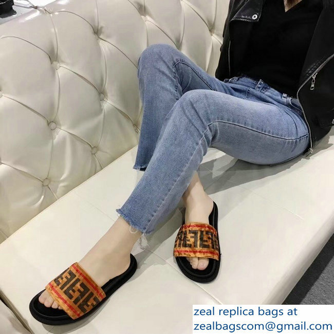 Fendi Slides FF Logo Velvet Brown 2019 - Click Image to Close