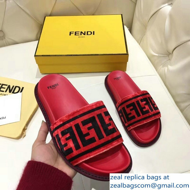 Fendi Slides FF Logo Velvet Red 2019