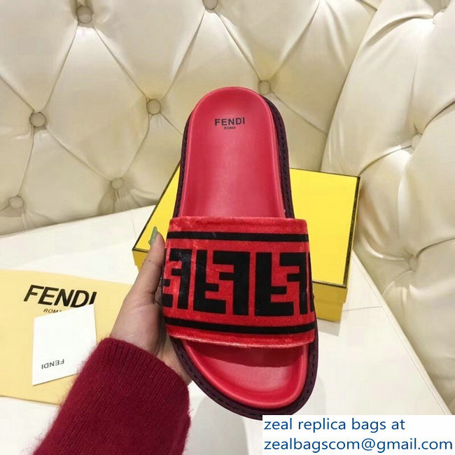 Fendi Slides FF Logo Velvet Red 2019