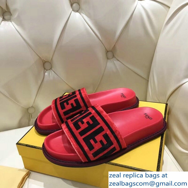 Fendi Slides FF Logo Velvet Red 2019