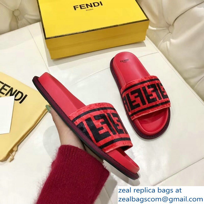 Fendi Slides FF Logo Velvet Red 2019