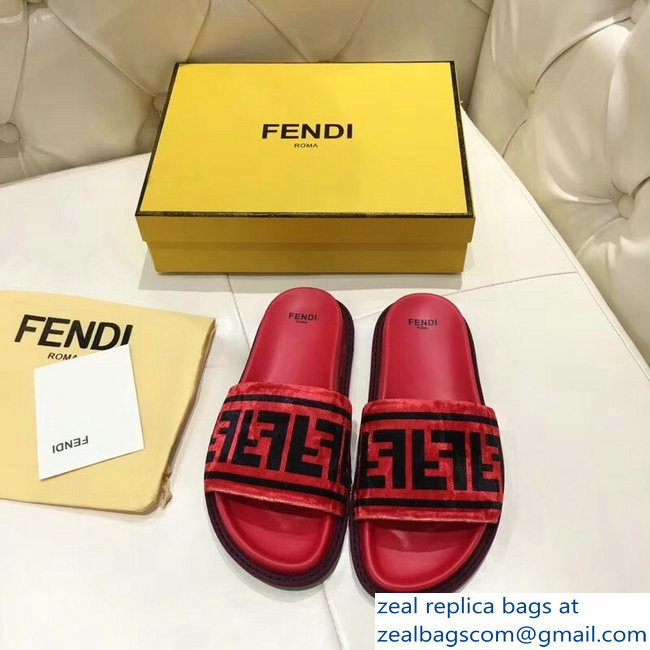 Fendi Slides FF Logo Velvet Red 2019