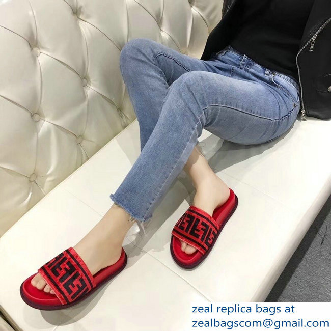 Fendi Slides FF Logo Velvet Red 2019