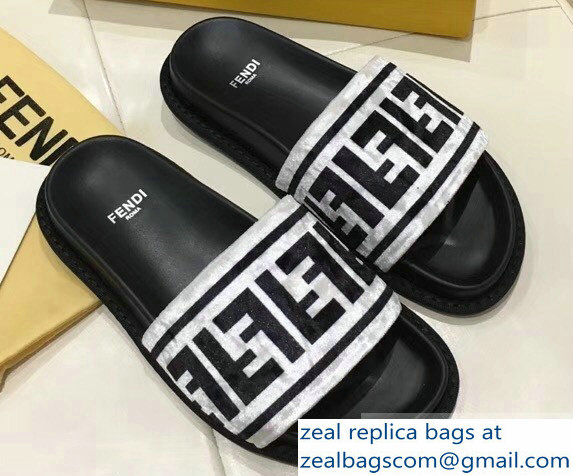 Fendi Slides FF Logo Velvet White 2019
