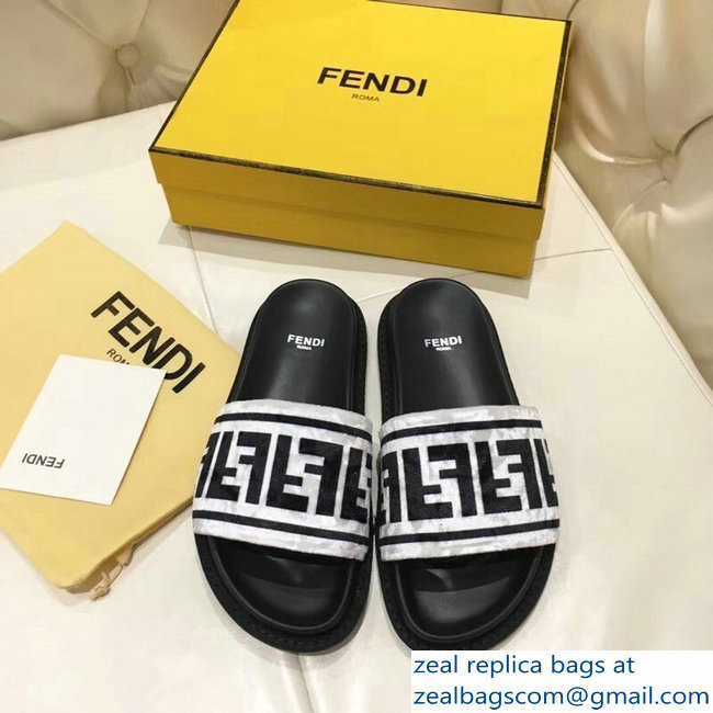 Fendi Slides FF Logo Velvet White 2019