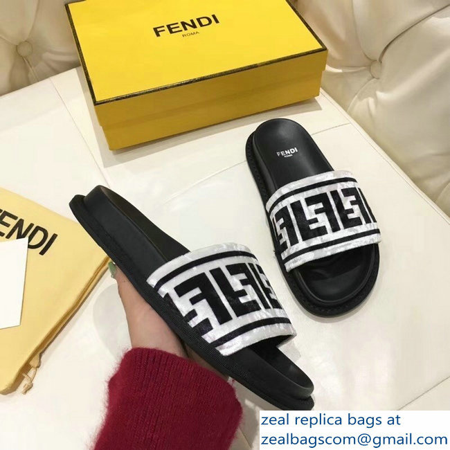 Fendi Slides FF Logo Velvet White 2019