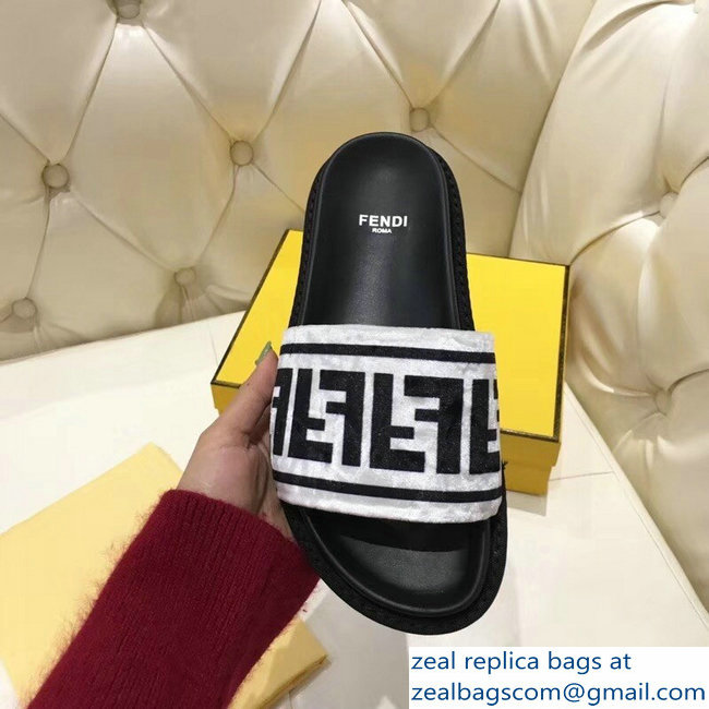 Fendi Slides FF Logo Velvet White 2019