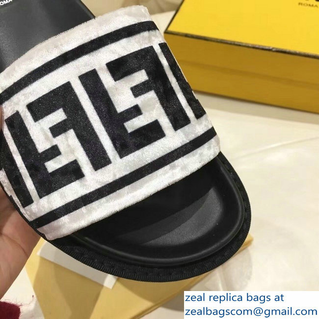 Fendi Slides FF Logo Velvet White 2019