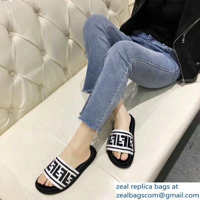 Fendi Slides FF Logo Velvet White 2019